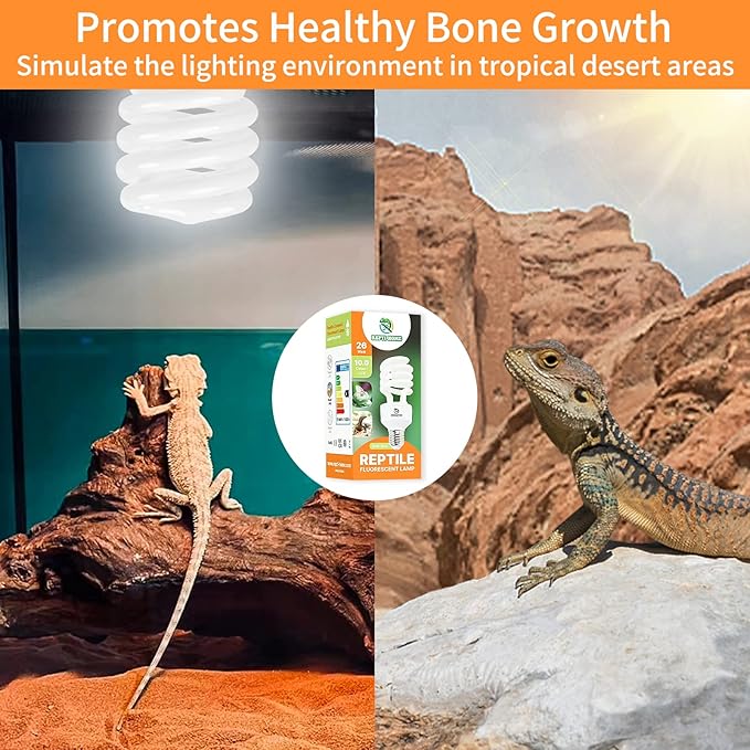 UVB Reptile Light 10.0, 26W Desert UVA UVB Bulb for Reptiles, Compact Desert Terrarium Lamp, Reptile UVB Light Bulb for Bearded Dragon, Lizard, Tortoise, Snake, Gecko REPTIHOME