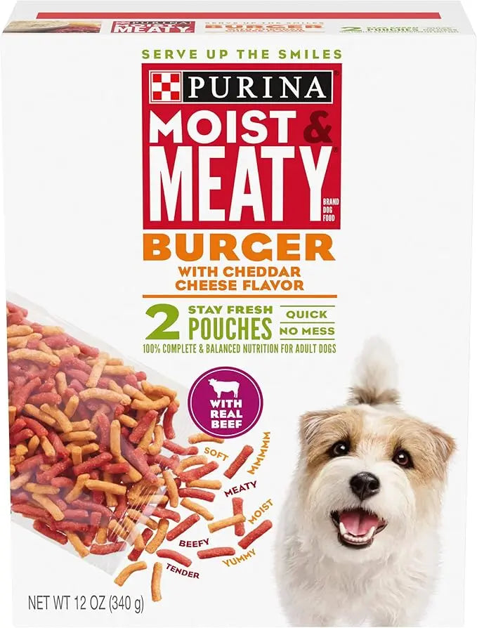 Purina Moist & Meaty Dry Dog Food, Burger with Cheddar Cheese Flavor - 2 ct. Pouch - PAWPICO