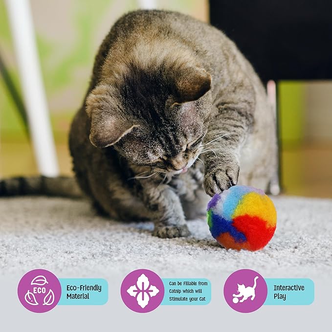 Ethical SPOT Kitty Yarn Puffs Colorful Woolen Yarn Cat Toy Contains Catnip 1.5" Pack of 4 Pet - PAWPICO