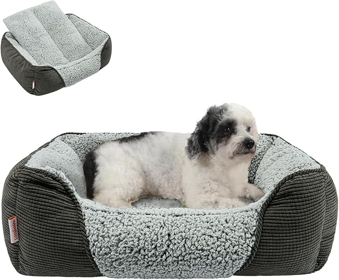 Miguel Washable Dog Bed with Removable Cushion for Medium Small Dogs, Easy to Wash Pet Sofa Bed with Side, Rectangle Bolster Cat Bed Calming Cuddle Puppy Bed with Anti-Slip Bottom, Gray 25 Inch - PAWPICO