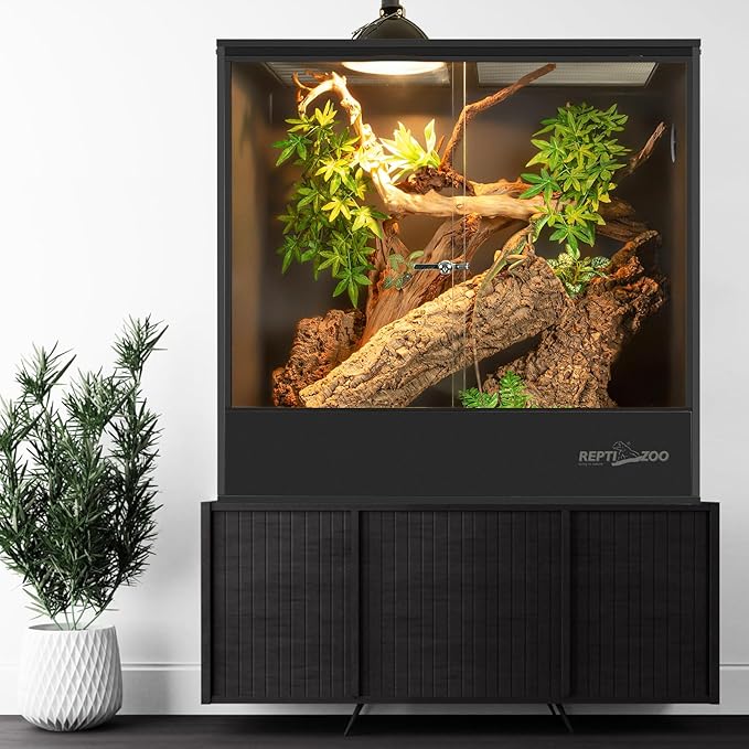REPTIZOO 100 Gallon PVC Reptile Terrarium, 36"x18"x36" Extra Tall Large Glass Reptile Tank for Chameleon Frog Gecko Lizard Arboreal Reptile, Reptile Enclosure with Sliding Door & Screen Ventilation REPTIZOO