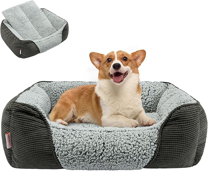 Miguel Washable Dog Bed with Removable Cushion for Medium Small Dogs, Easy to Wash Pet Sofa Bed with Side, Rectangle Bolster Cat Bed Calming Cuddle Puppy Bed with Anti-Slip Bottom, Gray 30 Inch - PAWPICO