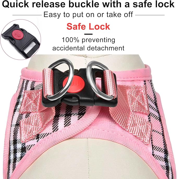 Dog Harness Step-in Breathable Puppy Cat Dog Vest Harnesses for Small Medium Dogs Pink Plaid - PAWPICO