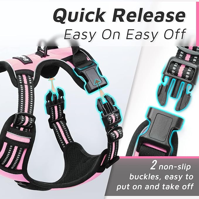 Eagloo Dog Harness Medium Sized Dog, No Pull Service Vest with Reflective Strips and Control Handle, Adjustable and Comfortable for Easy Walking, No Choke Pet Harness with 2 Metal Rings, Pink, M GoExplorewithEagloo