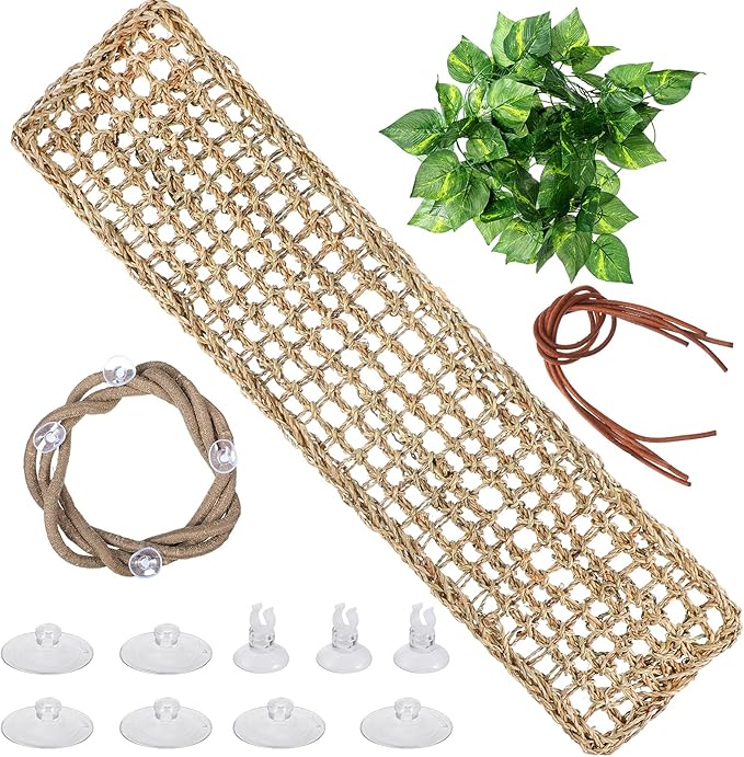 Reptile Lizard Habitat Accessories Include 29.52 x 7.08 Inch Lizard Hammock, Jungle Climber Vines Flexible Leaves Habitat Reptile Decor with Suction Cups for Bearded Dragons Iguanas and Other Reptiles Jetec