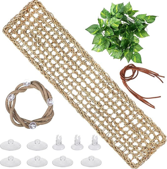 Reptile Lizard Habitat Accessories Include 29.52 x 7.08 Inch Lizard Hammock, Jungle Climber Vines Flexible Leaves Habitat Reptile Decor with Suction Cups for Bearded Dragons Iguanas and Other Reptiles Jetec