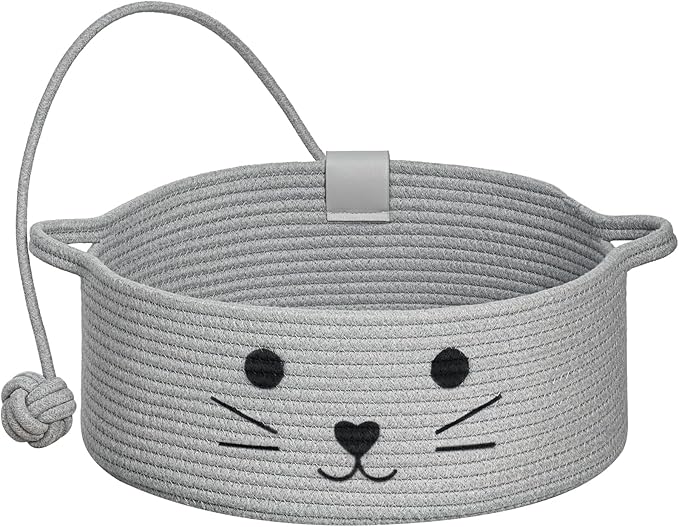 Cat Beds for Indoor Cats, Warm Soft Pet Bed Washable, Cute Cat Bed With Playing Rope Ball, Pet Gift Basket for Cat, Dog-15.7" L×5.9" H, Grey - PAWPICO