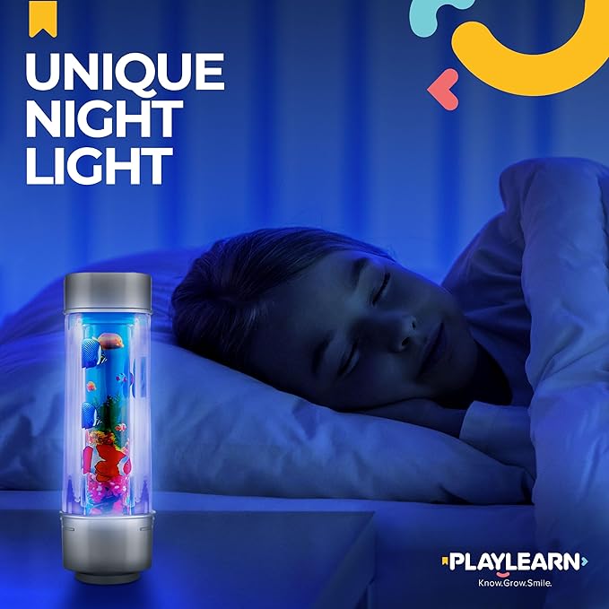 Playlearn Fake Fish Tank Mini Aquarium - Artificial Fish Tank with Moving Fish - Fake Aquarium Lamp - Perfect Sensory Lamp PLAYLEARN
