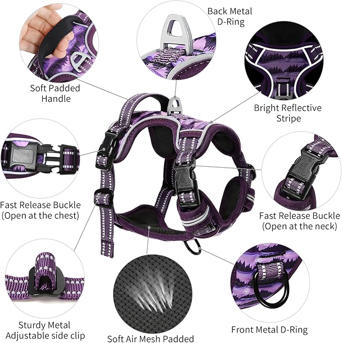 Timos Dog Harness,No-Pull Pet Harness Adjustable Soft Padded Dog Vest,Reflective No-Choke Pet Oxford Vest with Easy Control Handle for X-Large Dogs,Moon Night,XL Timos