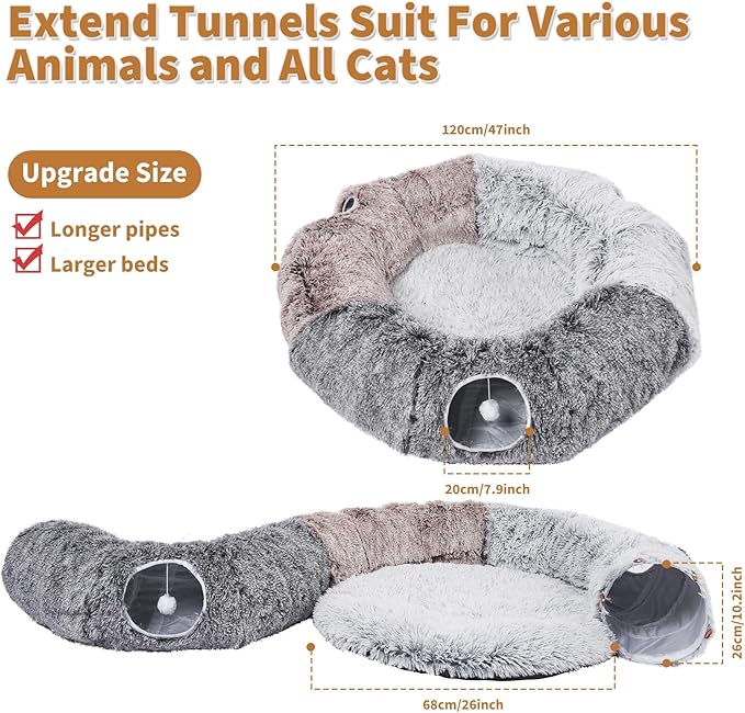 Odoland Large Cat Tunnels for Indoor Cats Fluffy Cat Bed and Detachable Cat Cave Tunnels with 20 Cat Toys, Cat Donut Tunnel and Variety Kitten Toy Set for Chewing Playing - PAWPICO