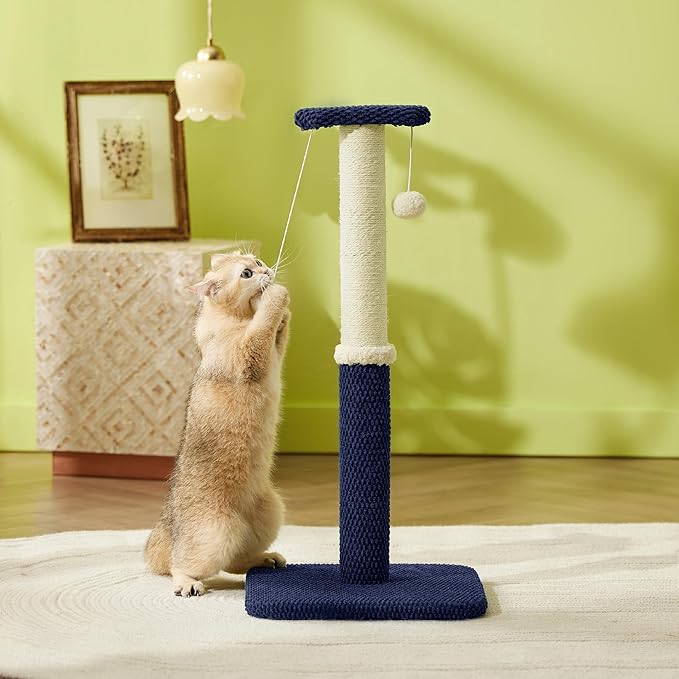 Lesure 29" Tall Cat Scratching Post - Premium Sisal Rope Highly Resistant Carpet Scratching Posts for Indoor Cats Adults, Sturdy Large Cat Scratch Pole with Hanging Ball, Blue - PAWPICO