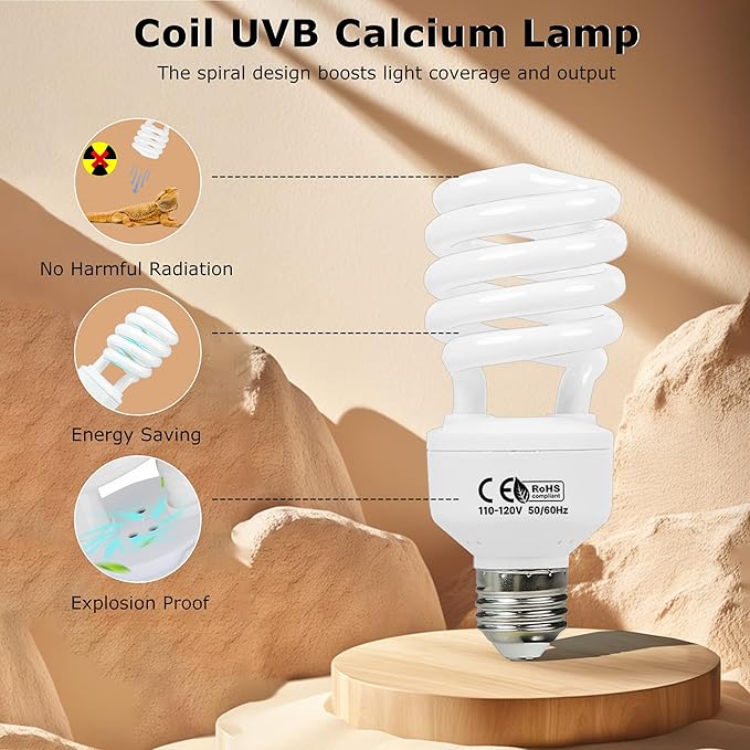 10.0 UVB Reptile Light 26W, Compact Desert Lamp, Coil UVB Bulb for Bearded Dragons, Lizards, Snakes, Geckos, Amphibians – Lighting for Habitat Tank, Pet Terrarium & Large Reptile Cage HARTOMPET