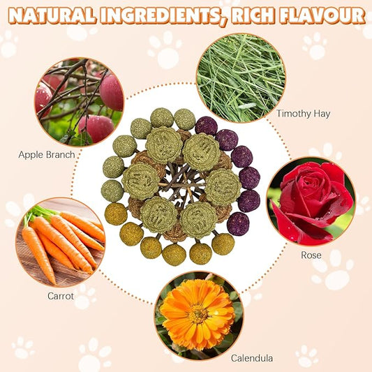 Fhiny Rabbit Chew Toys, 30 PCS Natural Bunny Lollipop Chew Sticks Handmade Guinea Pig Molar Treats for Teeth Small Animals Snacks for Guinea Pig Bunny Chinchilla Hamster Gerbil Teeth Care Fhiny