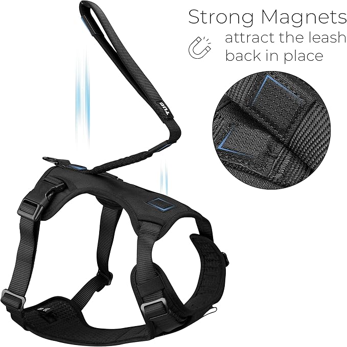 TUG Grab Dog Harness | Integrated Traffic Leash Magnetically Attached for Quick Control (Large/Black) TUG