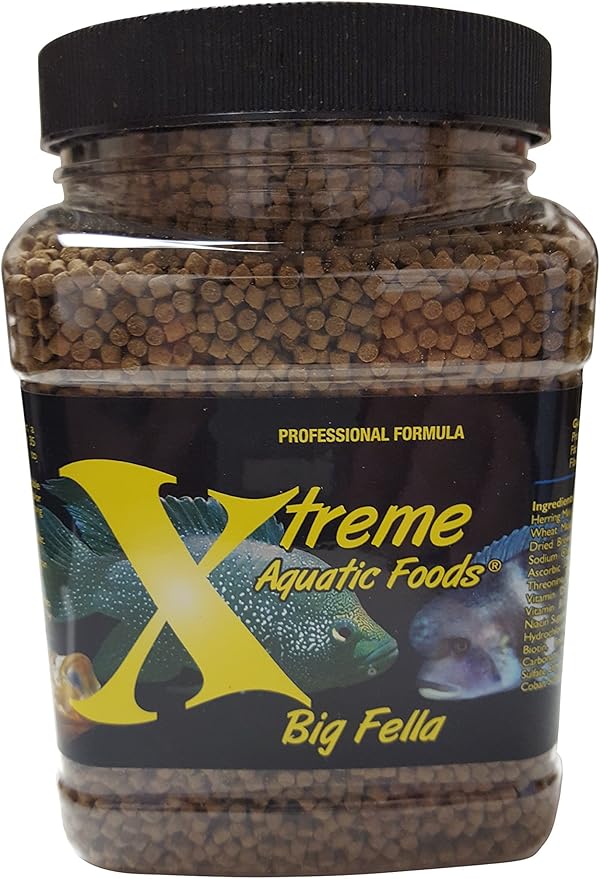 Xtreme Big Fella 3.0mm Pellets: Professional Nutrition for Medium to Large Cichlid/Community Fish - Boost Immune & Digestive Health, Color & Energy, Max Protein Fish Food – USA Farm Grown (20oz) XtremeAquaticFoods