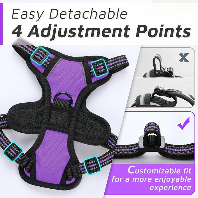 Eagloo Small Dog Harness No Pull, Service Vest with Reflective Strips and Control Handle, Adjustable and Comfortable for Easy Walking, No Choke Pet Harness with 2 Metal Rings, Purple, XS GoExplorewithEagloo