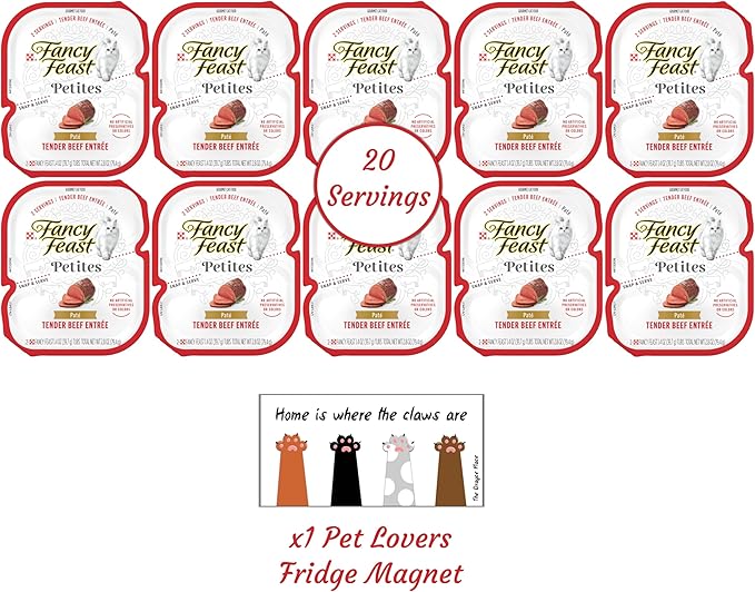 Fancy Feast Gourmet Grain-Free Meals Wet Cat Food Pate and Gravy Petites 10 Twin Pack Trays, 20 Servings (Tender Beef Pate) - PAWPICO