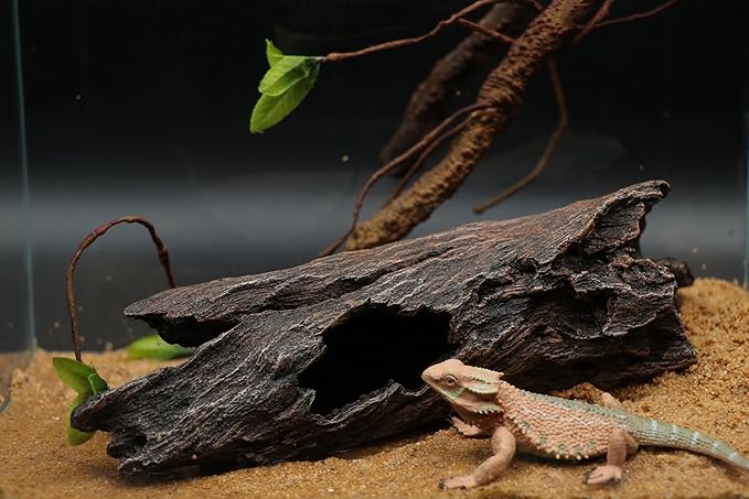 AQUA KT Reptile Hideout Tree Trunk Hollow Log Cork Bark for Lizard Bearded Dragon Snake Chameleon Hermit Crab Leopard Gecko Terrarium Habitat Decoration AQUAKT