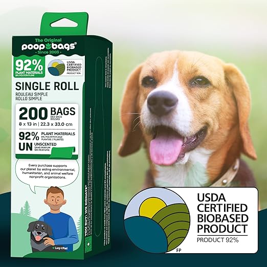 The Original PoopBags Compostable Waste Bags - 8x13, 200 Total Count - Supports Jane Goodall Institute - You Buy, We Donate, Green, 200OJ318 - PAWPICO