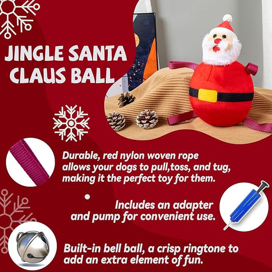 Christmas Dog Toys - Santa Claus Toys for Dog, Dog, Jingle and Rope Santa Xmas Toy for Small Medium Large Puppy, Tug of War & Fetch Play - PAWPICO