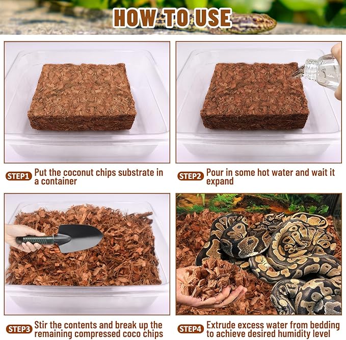 Riare 10LB Coconut Chip Substrate for Reptiles, 72 Quart Coconut Fiber Substrate Coco Chips Substrate Coconut Husk Bedding for Snakes, Tortoises, Ball Python, Bearded Dragon, Geckos, Lizards, Frogs Riare