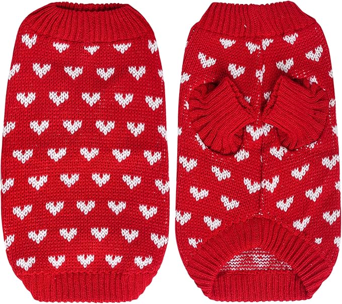 Dxhycc Dog Knitted Sweater Dog Heart Sweater Puppy Sweater Warm Soft Pet Holiday Clothes for Medium Cats and Dogs (Red, L) - PAWPICO