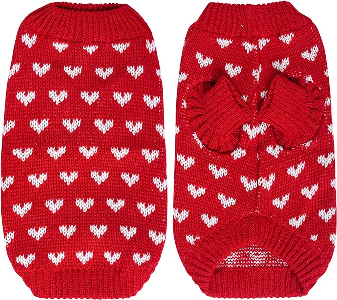 Dxhycc Dog Knitted Sweater Dog Heart Sweater Puppy Sweater Warm Soft Pet Holiday Clothes for Small Cats and Dogs (Red, S) - PAWPICO