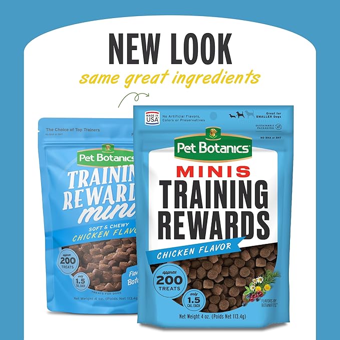 Pet Botanics 4 oz. Pouch Training Rewards Mini Soft & Chewy, Chicken Flavor, with 200 Treats Per Bag, The Choice of Top Trainers (Pack of 2) - PAWPICO