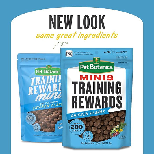 Pet Botanics 4 oz. Pouch Training Rewards Mini Soft & Chewy, Chicken Flavor, with 200 Treats Per Bag, The Choice of Top Trainers (Pack of 2) - PAWPICO