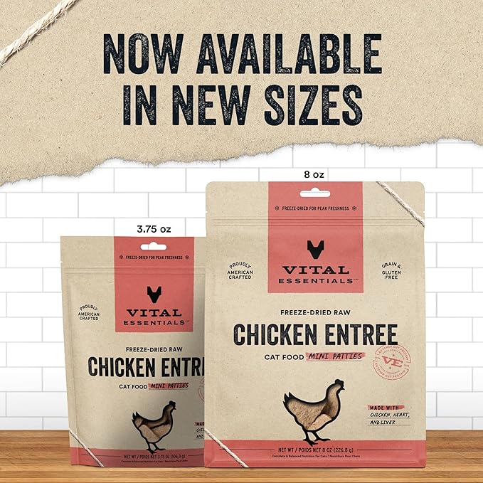 Vital Essentials Freeze Dried Raw Cat Food, Chicken Mini Patties Entree, 3.75 oz VitalEssentials