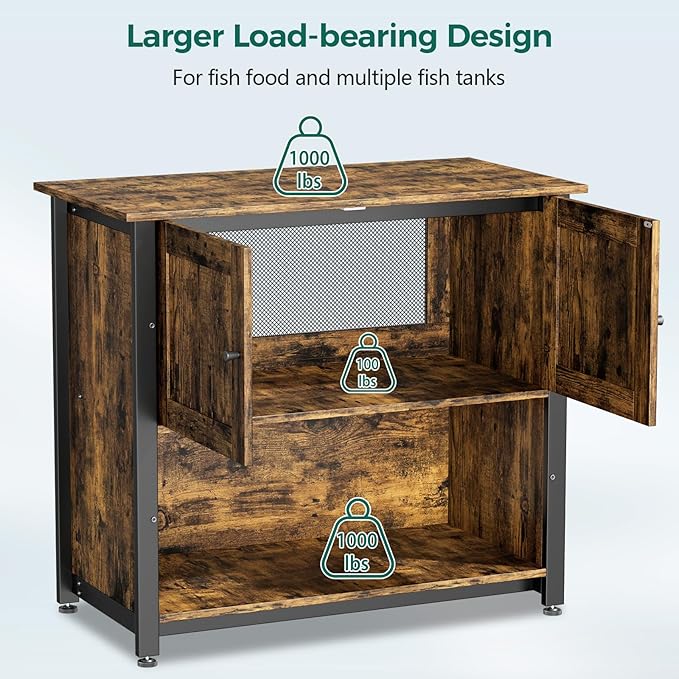 Tatub 40-50 Gallon Fish Tank Stand with Cabinet, Metal Aquarium Stand for Accessories Storage, Reptile Tank Turtle Terrariums Table Bearable 1000LBS, Accommodates 2 Aquariums Tatub