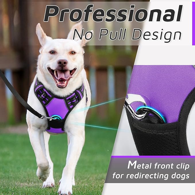 Eagloo Dog Harness Medium Sized Dog, No Pull Service Vest with Reflective Strips and Control Handle, Adjustable and Comfortable for Easy Walking, No Choke Pet Harness with 2 Metal Rings, Purple, M GoExplorewithEagloo