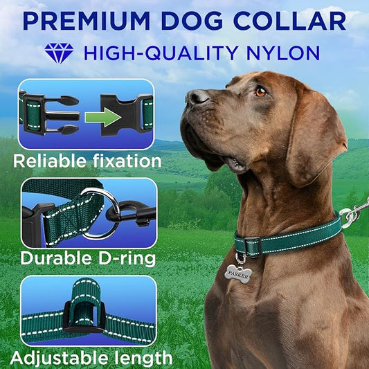 TECEUM Reflective Pet Collar – Dark Emerald Green – XXS – Basic Nylon Dog Collar – Quick Release Buckle – Fits Small, Medium and Large Dogs, Puppies, Cats – ESA & Service Dog Options TECEUM