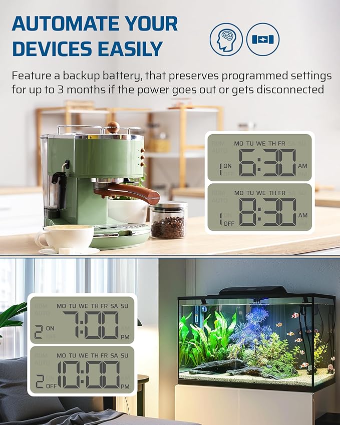 DEWENWILS 8 Outlet Power Strip with Timer (4 Timed/4 Always On), Indoor Digital Timer Outlet for Reptile Light, Turtle Grow Light, Bearded Dragon Tank, Aquarium, 6ft Flat Plug Cord, 15A, UL Listed DEWENWILS