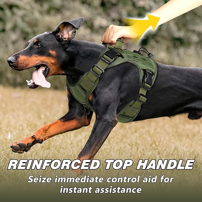 WINGOIN Green Harness with Handle Tactical Dog Harness Vest for Large Medium Dogs No Pull Adjustable Reflective K9 Military Dog Vest Harnesses for Walking, Hiking, Training(M) - PAWPICO