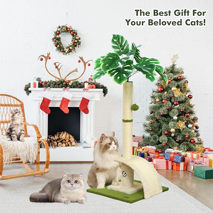 Cat Scratching Post, 35" Tall Cat Scratcher Kitten Scratch Post with Sisal Rope for Indoor Cats Claw Scratcher, Cat Tree with Dangling Ball for Kitties and Cats - PAWPICO