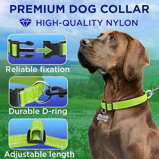 TECEUM Reflective Pet Collar – Acid Green – XS – Basic Nylon Dog Collar – Quick Release Buckle – Fits Small, Medium and Large Dogs, Puppies, Cats – ESA & Service Dog Options TECEUM