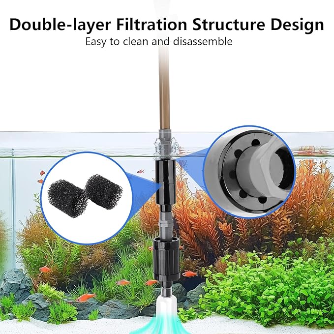 Aquarium Gravel Cleaner with External Controller 25W 550GPH Electric Fish Tank Vacuum Gravel Cleaner for Change Water(Adjustable Flow) Wash Sand (Sand/Gravel Mode) Water Filter Circulation fishkeeper