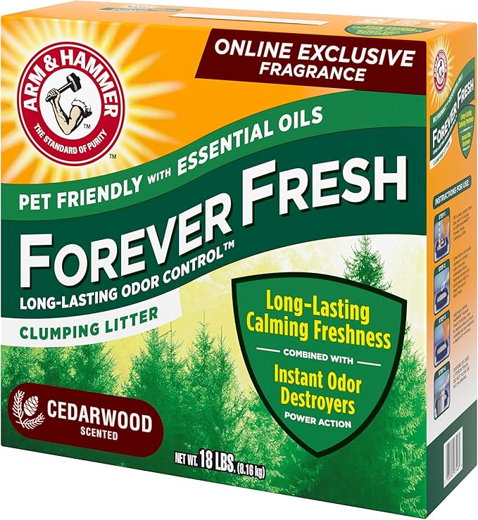 Arm & Hammer Forever Fresh Clumping Cat Litter Cedarwood, MultiCat 18lb, Pet Friendly with Essential Oils, (Pack of 1) - PAWPICO