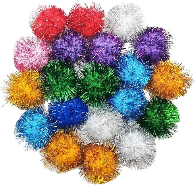 20 Pcs Assorted Color Flash Ball Cat's Favorite Toy Ball Tinsel Pom Poms Flash. - PAWPICO