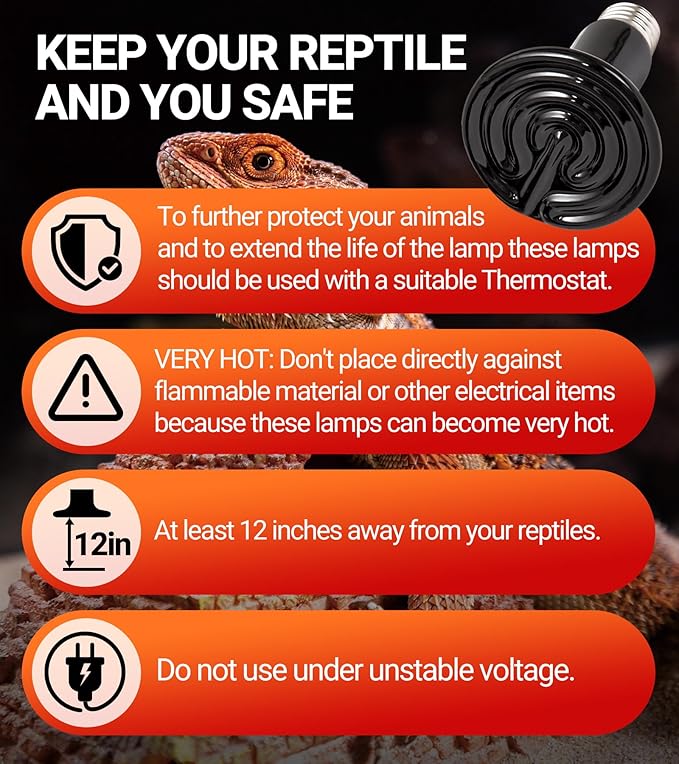 REPTI ZOO 2Pack Ceramic Heat Emitter 60W Reptile Heat Lamp Night Heat Lamp Bulbs Reptile Terrarium Heat lamp Tank Heat Bulb for Turtle Bearded Dragon Gecko Lizard Snake Chicken E26 REPTIZOO