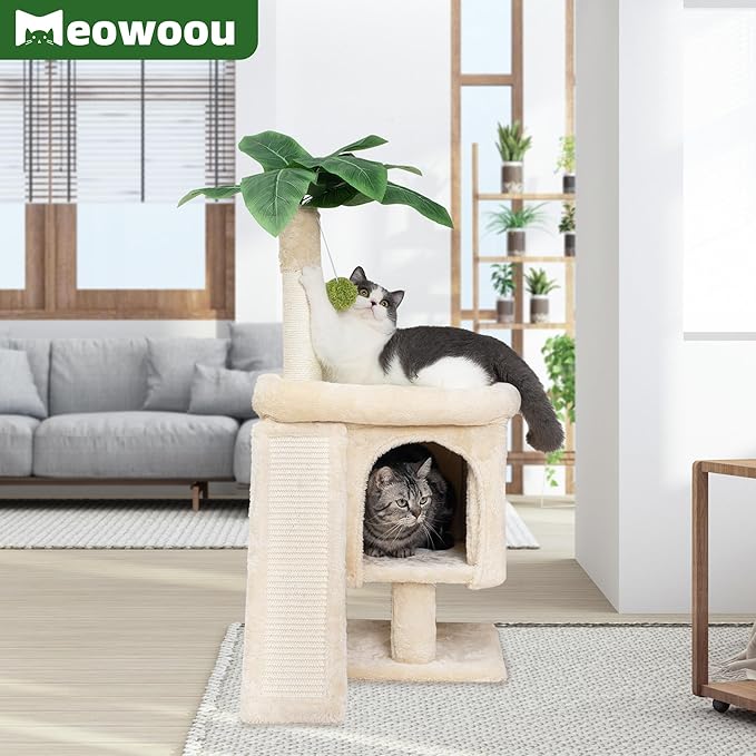 Cat Scratching Post 33'' Cat Tree Indoor Palm Tree Large Cat Perch with Scratching Posts Cat Scratch Tree with Natural Sisal Ball Furniture Suitable for Adult Cats and Kittens - PAWPICO