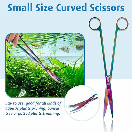 hygger 6-in-1 Long Aquarium Aquascaping Tools Kit, Color Stainless Steel Premium Aquatic Plant Tweezers Scissors Spatula Kit Comes with 1 Tool Holder and 1 Cleaning Cloth, for Fish Tank Starters hygger