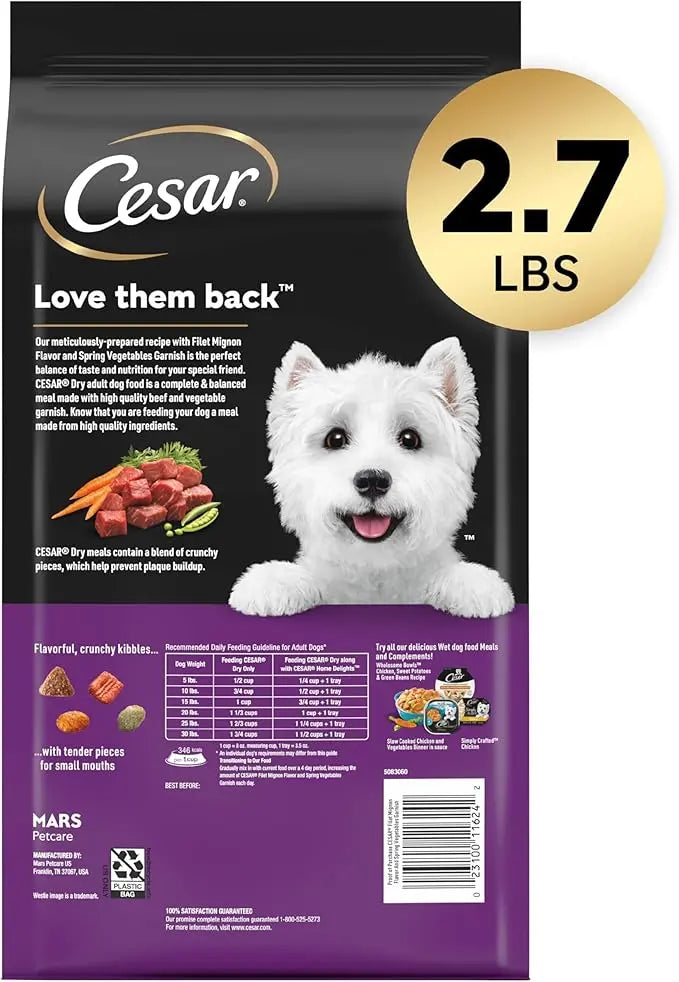 CESAR Small Breed Dry Dog Food, Filet Mignon Flavor and Spring Vegetables Garnish, 2.7 lb. Bag - PAWPICO