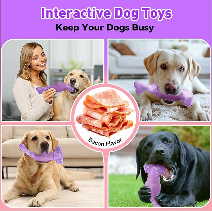Dog Toys for Aggressive Chewers, Interactive Dog Chew Toys for Large Dogs, Indestructible Squeaky Dog Toys to Keep Them Busy, Tough Dog Toys for Medium/Large Breed Dogs (Purple, Hammerhead Shark) - PAWPICO
