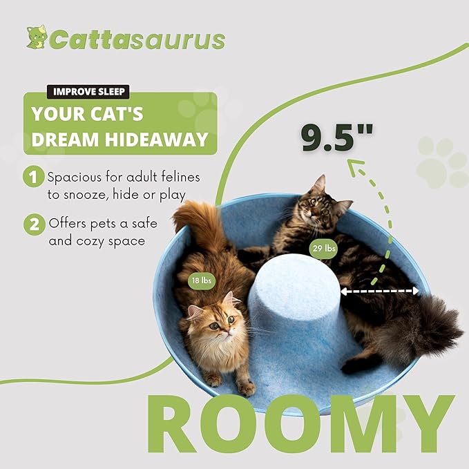 CATTASAURUS Peekaboo Cat Cave for Multiple & Large Cats Up to 30-45 Lbs, Scratch Detachable & Washable Tunnel Bed, Comfy Donut Cat Cave (Blue, Jumbo) - PAWPICO
