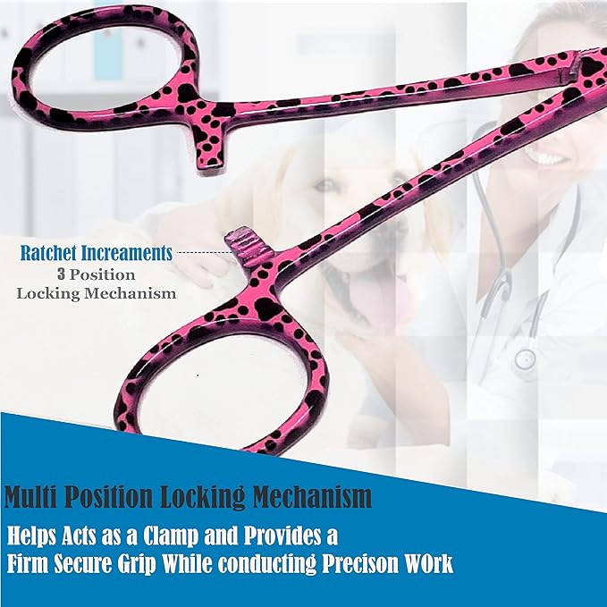 Dog Pet Ear/Nose Hair Puller Grooming Hemostat Locking Forceps Pliers, 5.5" (14cm), Straight (Pink Paws) A2Z+SCILAB