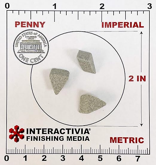 680 g or 1.5 lbs Ceramic Triangular 1/4 x 3/8 for Deburring and Edge-Rounding Tumbling Media for Steel, Stainless Steel, and Hard Metals - Liquid Finishing Compound and Clean, Dry and Store Bag Includ InteractiviaFinishingMedia