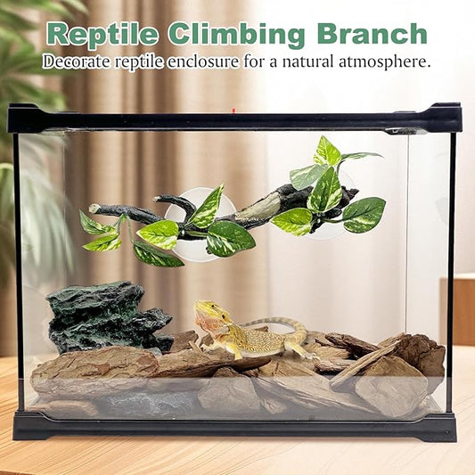 Fhiny Snake Climbing Branch, 2 PCS Resin Reptile Branches for Climbing with Suction Cups Frog Terrarium Plants Reptile Tank Decor Accessories for Frog Corn Snake Lizard Bearded Dragon Gecko Fhiny