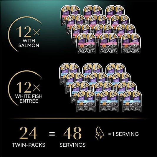 Sheba Perfect Portions Wet Cat Food Pate With Sustainable Salmon and Tender Whitefish & Tuna Entree Variety Pack, 2.6 oz., Twin-Pack Trays (12 Count, 24 Servings) (Pack of 2) - PAWPICO